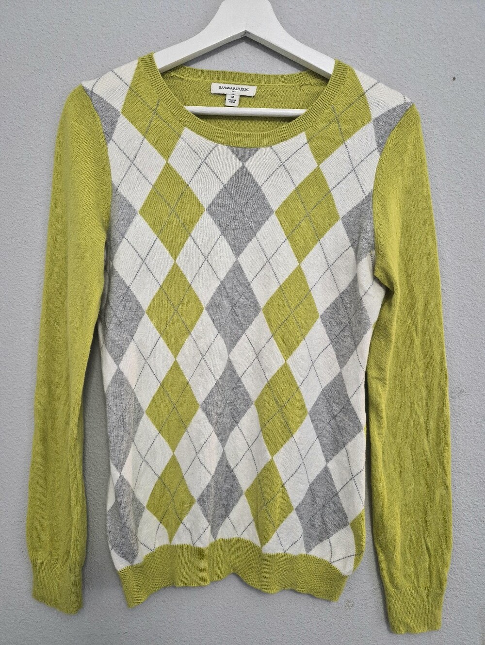 Banana Republic Argyle Sweater Cotton Viscose Angora Blend Women M Preppy